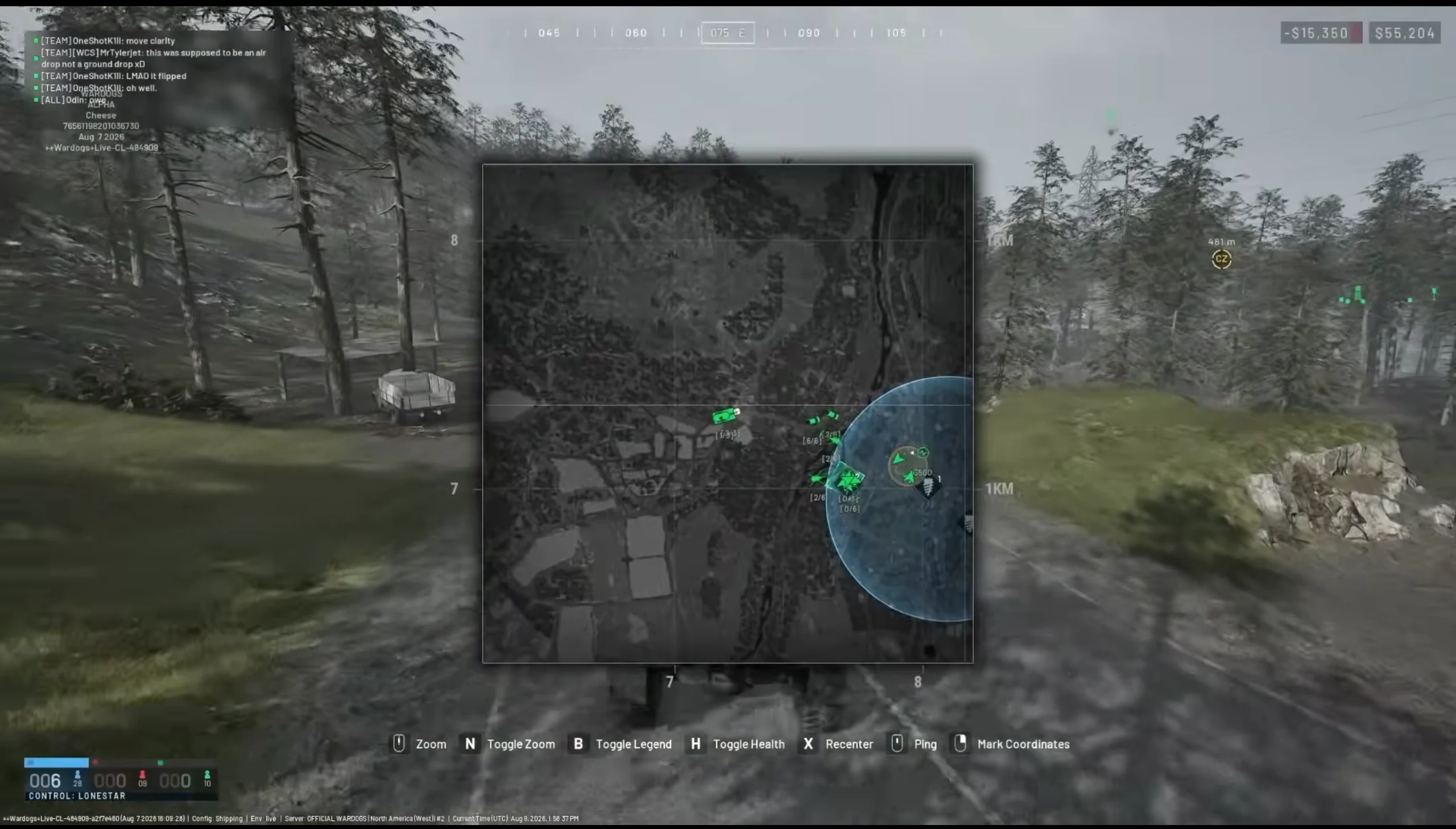WARDOGS map interface showing the active Control Zone objective